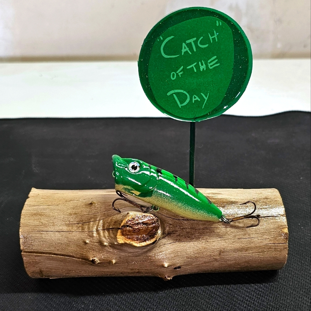 Fishing Lure Gift "Catch of the Day" log display handmade functional art #4